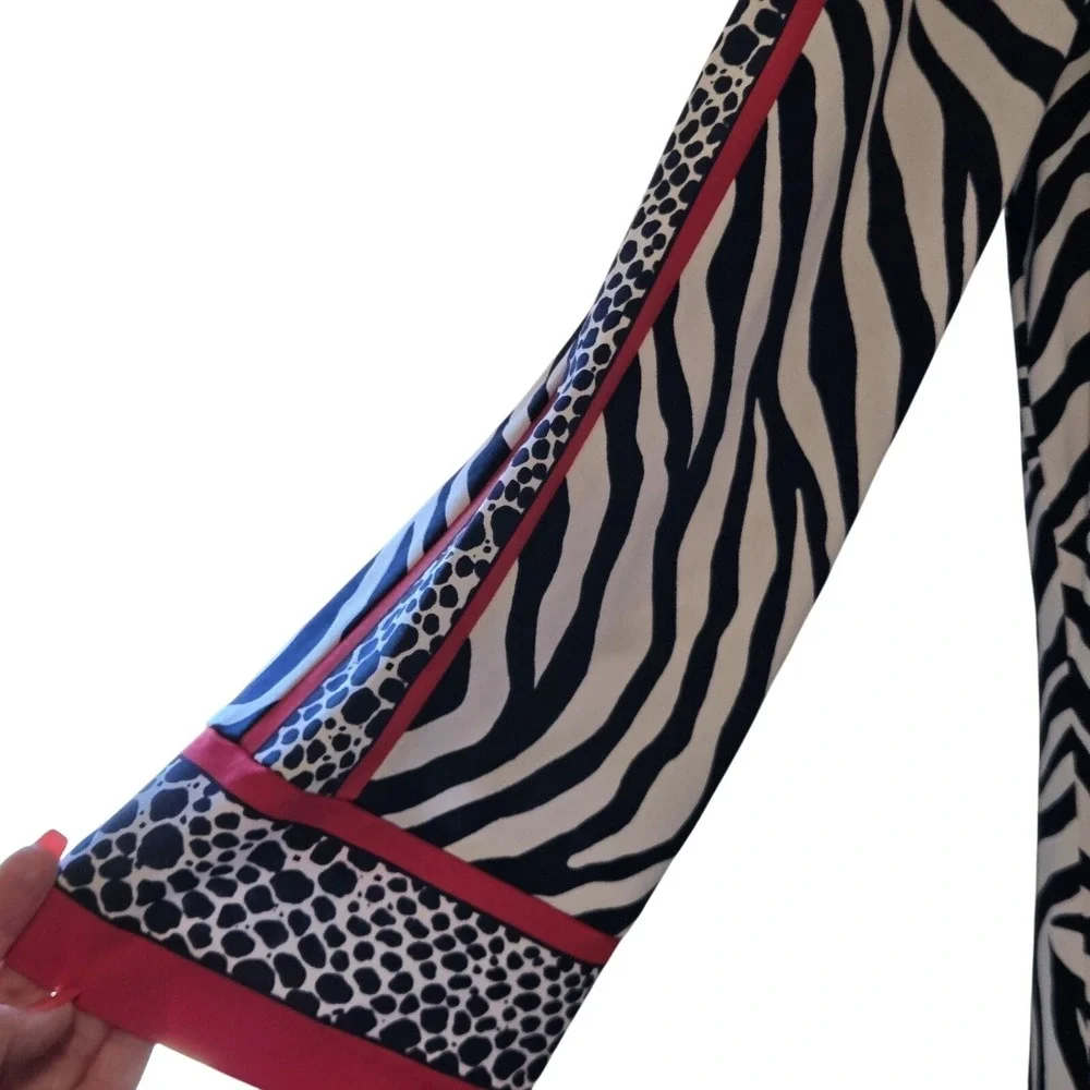Michael Kors‎ Zebra Print Shift Dress Black White Red 3/4 Sleeve Large L